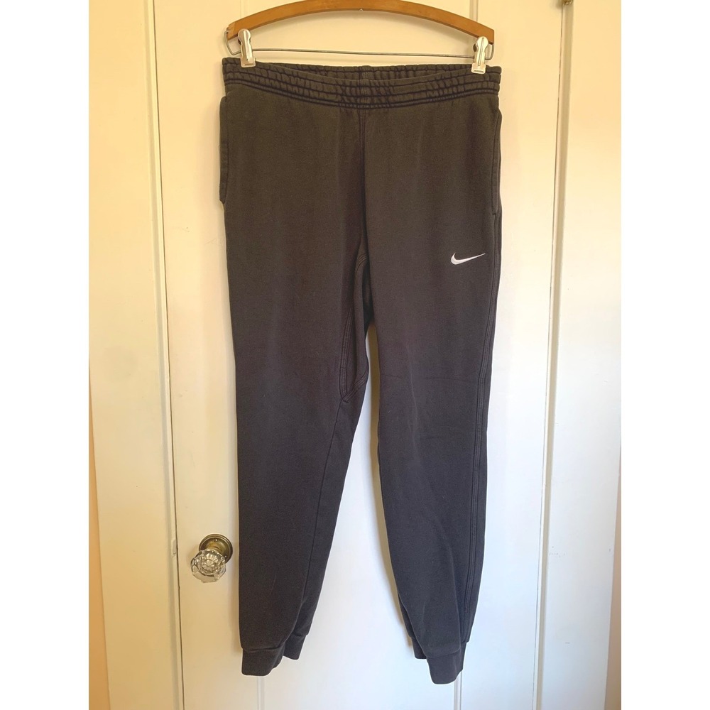 Nike Mens Fleece Joggers Black Sweatpants Embroidered Swoosh Size Large